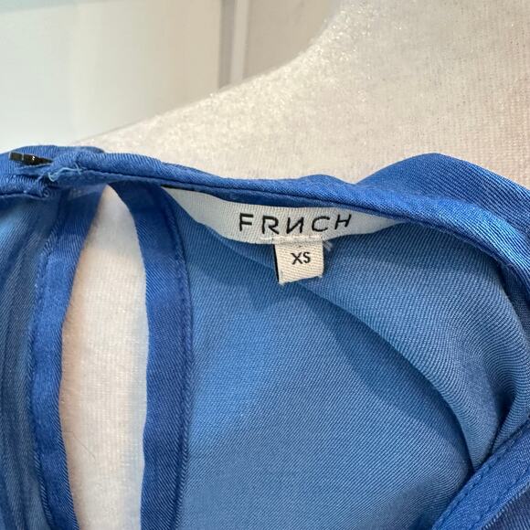 FRNCH Blue XS Prairie Cottagecore Wide Sleeve Keyhole Silk-Feel Blouse Shirt - Picture 5 of 6